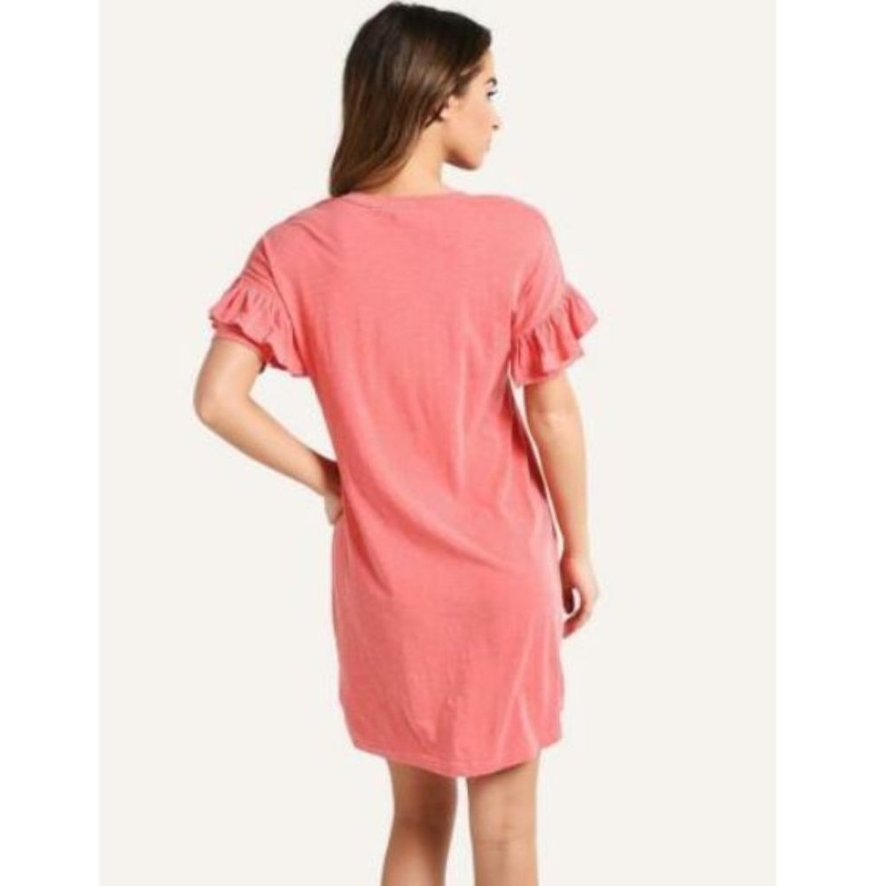 Sundry Short Sleeve Ruffle Shirt Dress NEW - Picture 11 of 12